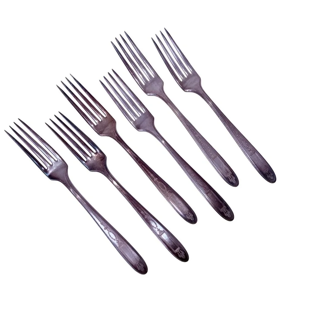 6 Dinner Forks Grosvenor Silverplate Flatware Oneida Silver 1921 No Monograms